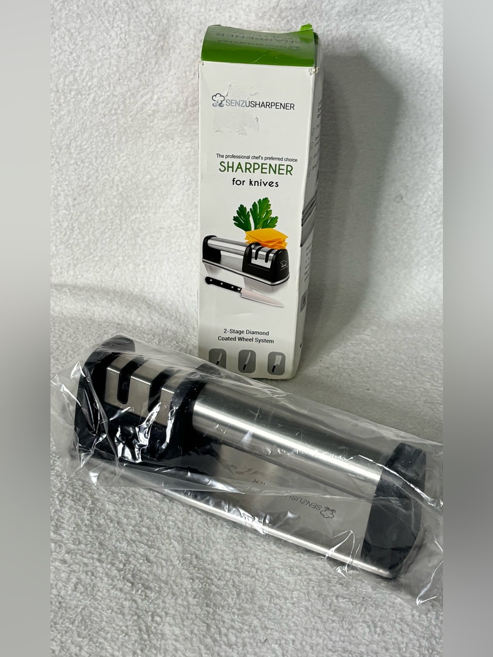 Senzu Stainless Steel and Black 2-Stage Knife Sharpener